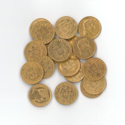 20 monnaies or : 20 FF Napoléon III tête...