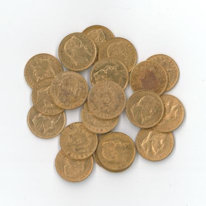 20 monnaies or : 20 FF Napoléon III tête...