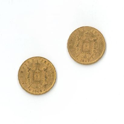 2 monnaies en or : 20 FF Napoléon III tête...