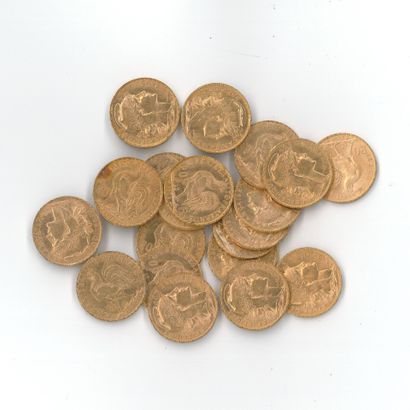 20 monnaies or : 20 FF Coq (1904 x 18, 1906...