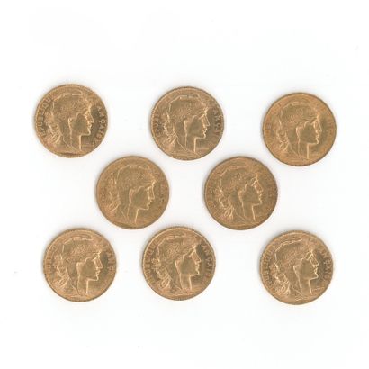 8 monnaies or : 20 FF Coq 1903