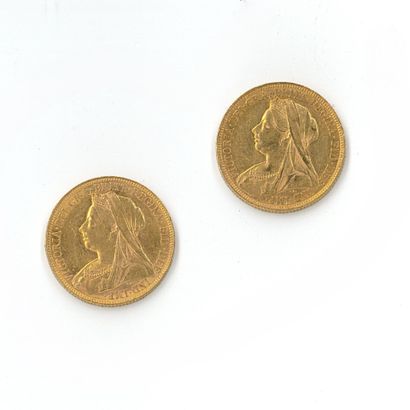 2 monnaies en or : Souverain Victoria (1895...