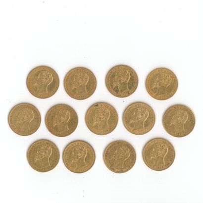 13 monnaies or : 20 Lires Victor Emmanuel...