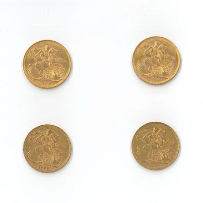 4 monnaies en or : Souverain Victoria (1893,...