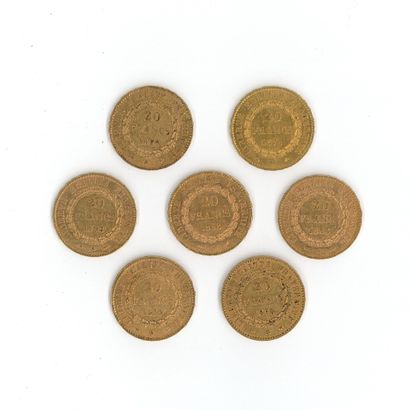 7 monnaies en or : 20 FF Génie (1876 A x...