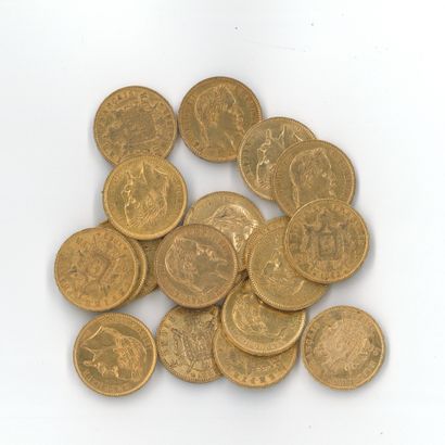 20 monnaies or : 20 FF Napoléon III tête...
