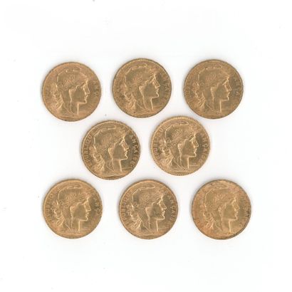 8 monnaies or : 20 FF Coq (1902 x 1, 1904...