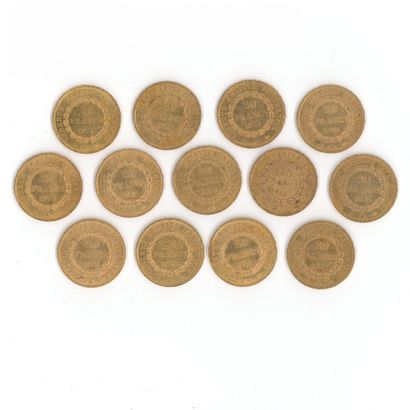13 monnaies or : 20 FF Génie 1875 A
