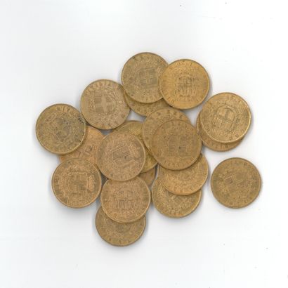 20 monnaies or : 20 Lires Victor Emmanuel...