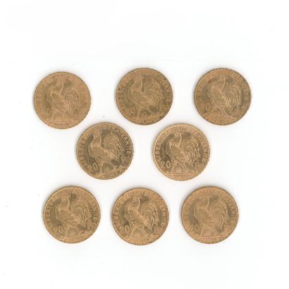 8 monnaies or : 20 FF Coq (1902 x 1, 1904...