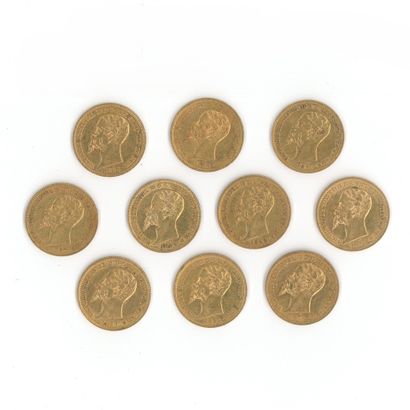 10 monnaies or : 20 Lires Victor Emmanuel...