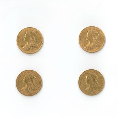 4 monnaies en or : Souverain Victoria (1893,...