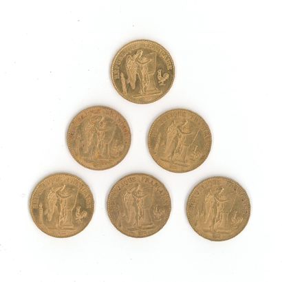 6 monnaies or : 20 FF Génie 1876 A