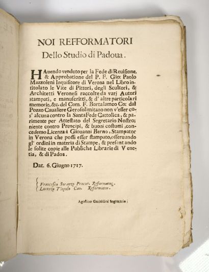 DAL POZZO (Bartolomeo). Le Vite de' Pittori,...