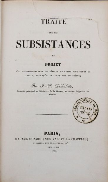 DECHALOTTE (J. F.). Traité sur les subsistances...