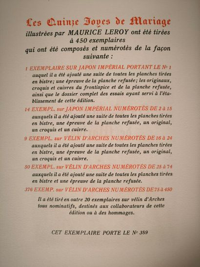 LEROY (Maurice). Les Quinze Joyes de Mariage....
