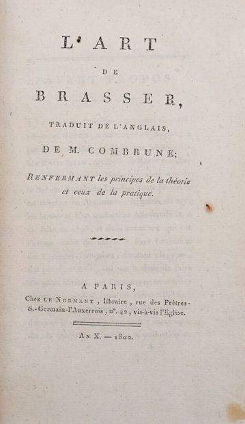 COMBRUNE (Michael). L'art de brasser renfermant...
