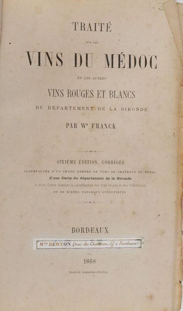 FRANCK (William). Traité sur les vins du...