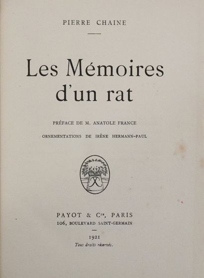 CHAINE (Pierre). Les Mémoires d'un Rat. Preface...