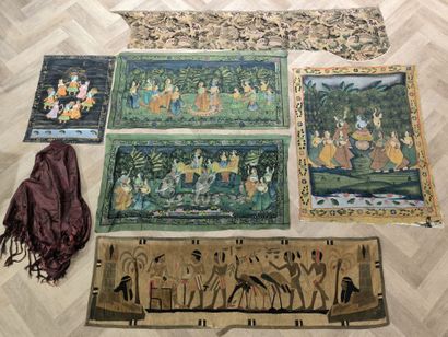4 peintures indiennes sur coton: scène de...