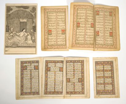 Ensemble de folios enluminés du Cachemire
Encre,...