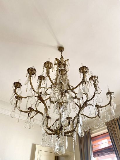 Very large ormolu cage chandelier decorated...