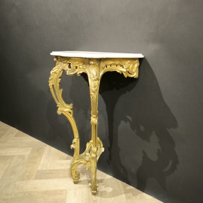 Carved and molded redoré wood console, white...