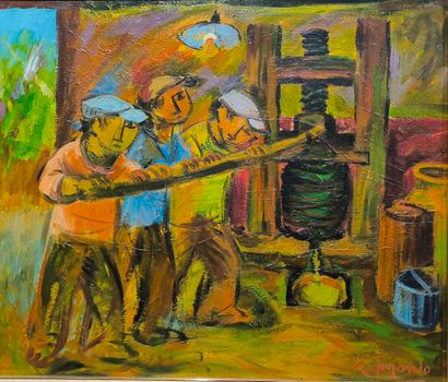 RAIMONDO. Pressing. Painting on canvas, signed...