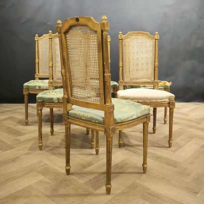 Suite of 6 chairs in gilded wood, upholstered...