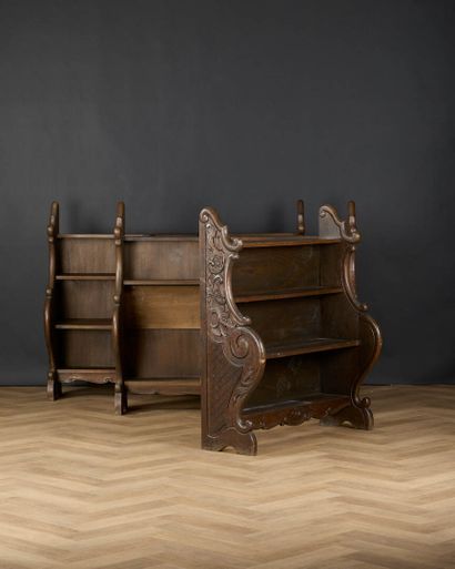 Three large shelves, the sides in 18th-century...