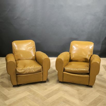 Pair of Havana leather club chairs (minor...