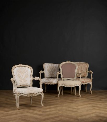 Set of 4 cabriolet armchairs in grey lacquered...