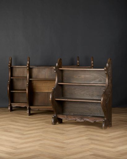Three large shelves, the sides in 18th-century...