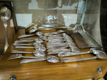 Large lot of metal and silver-plated flatware,...