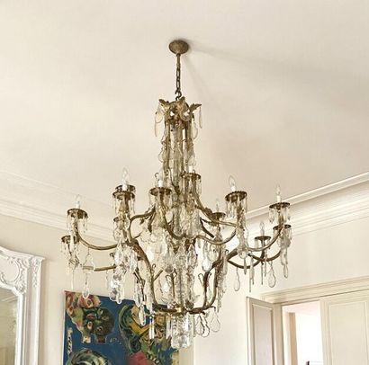 Very large ormolu cage chandelier decorated...
