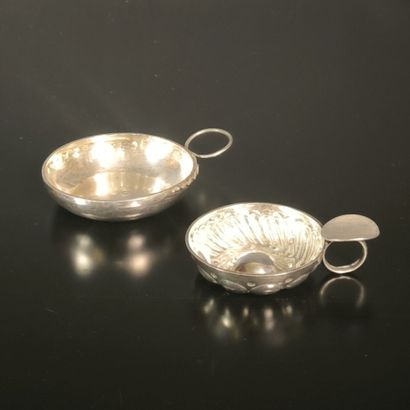 2 silver wine cups: one with snake handle...