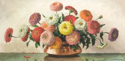 Yvan GALLÉ (1907-1975). Bouquet of zinnias....