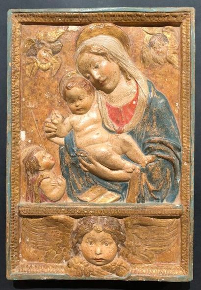 Virgin and Child. Relief in plaster. 69 x...