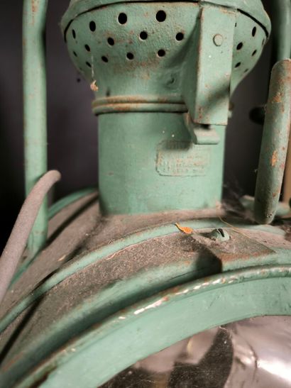 Important pair of lanterns in green painted...
