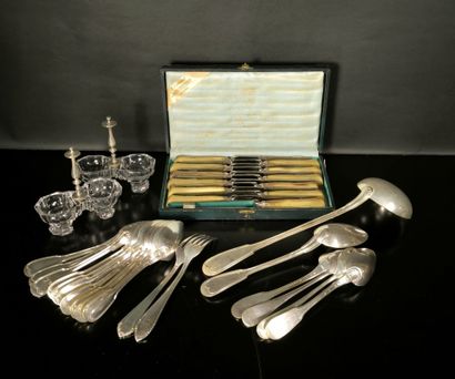 Silver-plated set: ladle, serving spoon,...