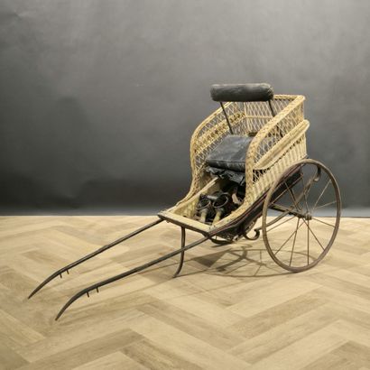 Children's wicker cart, leather saddlery...