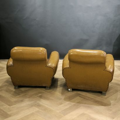 Pair of Havana leather club chairs (minor...