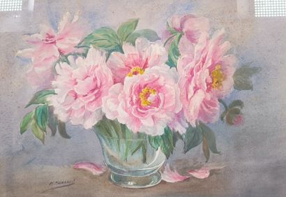 Lot
- M. MAINGAULT. Bouquet de pivoine. Aquarelle,...