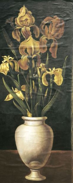 Anonyme, XXème siècle. Vases de lys et d'iris....