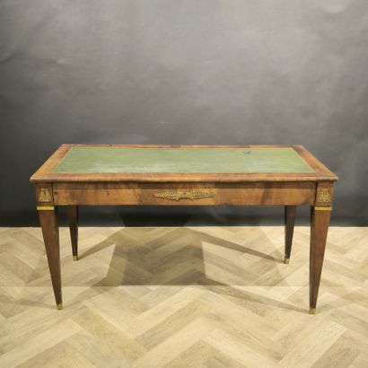 Veneered desk, opening with three belted...