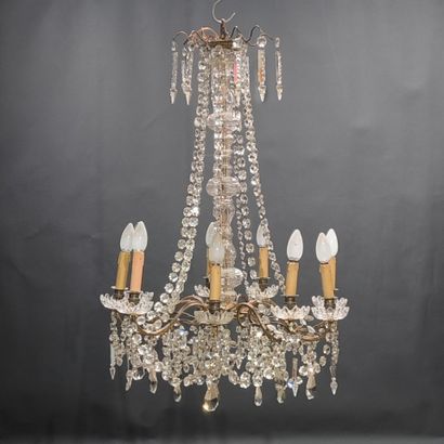8-light gilded metal chandelier with glass...