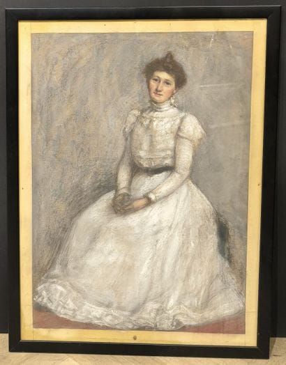 Abraham THUILLEAUX (XX). Jeune femme en robe...