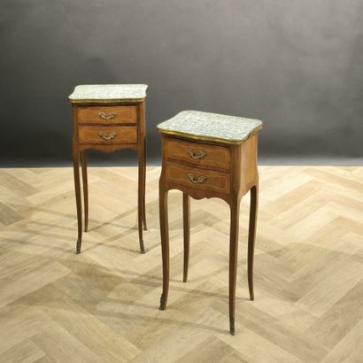 Pair of 2-drawer bedside tables in veneered...
