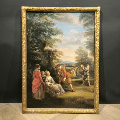 . Scène galante. Huile sur toile. 73 x 51,5...