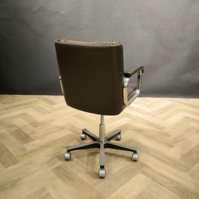 Swivel desk chair, brown leather upholstery....